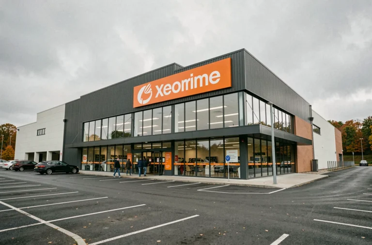 Façade extérieure d'un magasin Intersport en zone commerciale à Strasbourg Hautepierre
